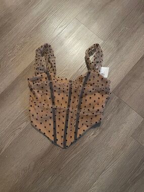 Forever 21 Tan and Black Polka Dot Mesh Corset Tank